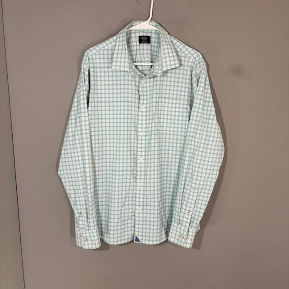 UNTUCKit Wells Shirt Mens XL Green Check Long Sleeve Button Up Stretch Casual